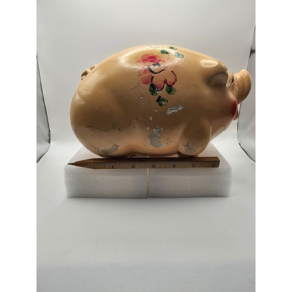 Vintage United Giftware Co Piggy Bank Hand Painted Floral Composition 6 Inch